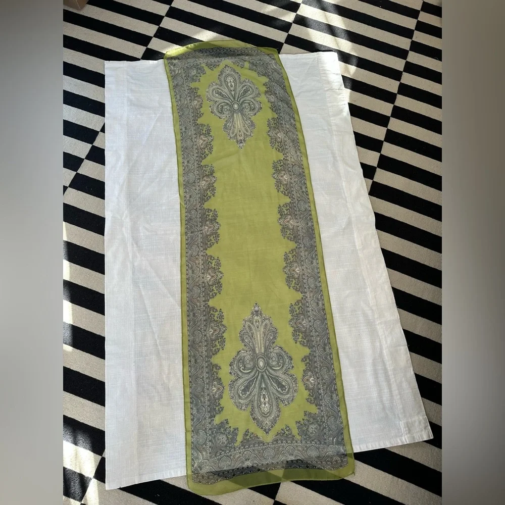 Paisley Rectangular Scarf Semi Sheer Chiffon-like Chartreuse